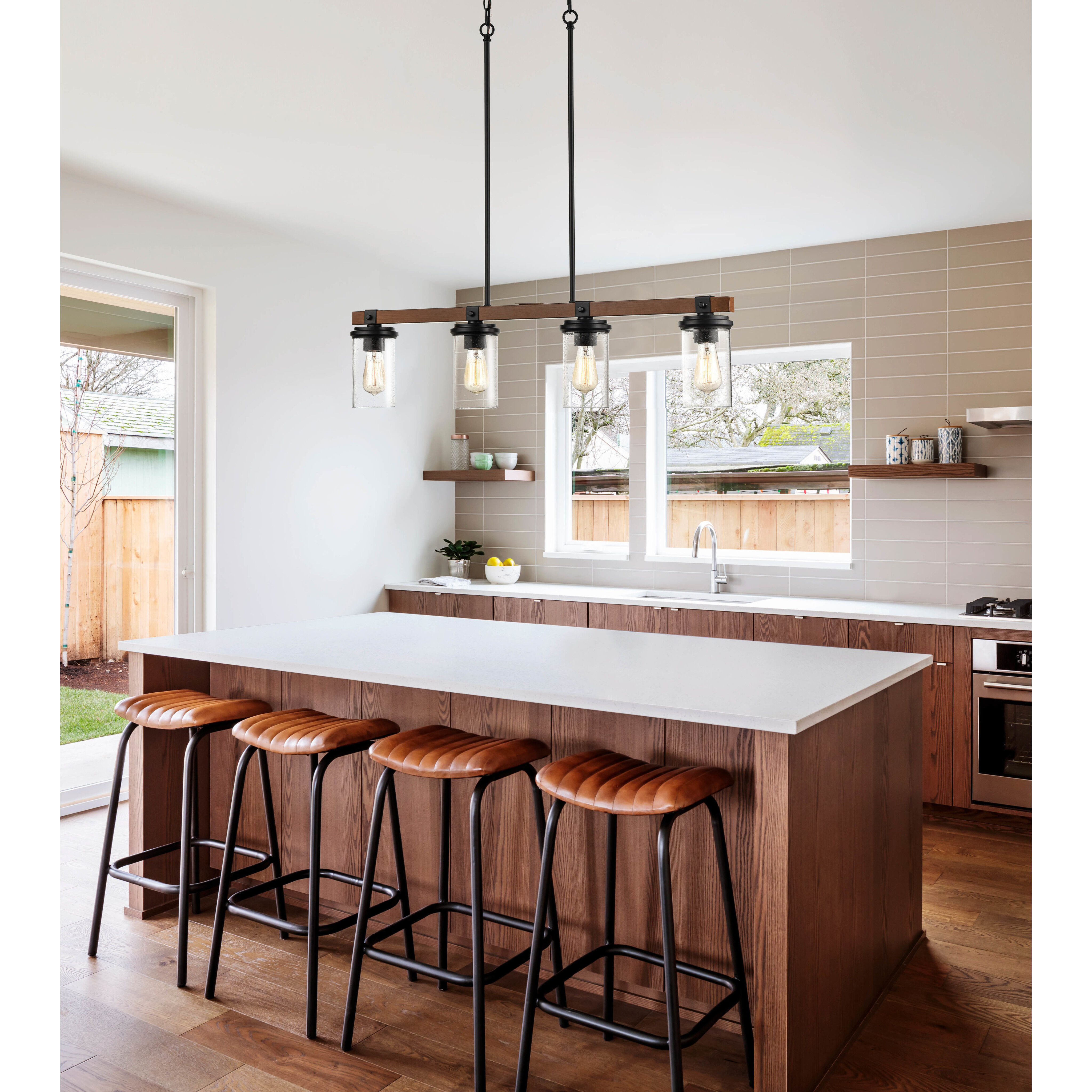 Taos 4 Light 36.5 inch Matte Black/Wood Grain Linear Chandelier Ceiling Light